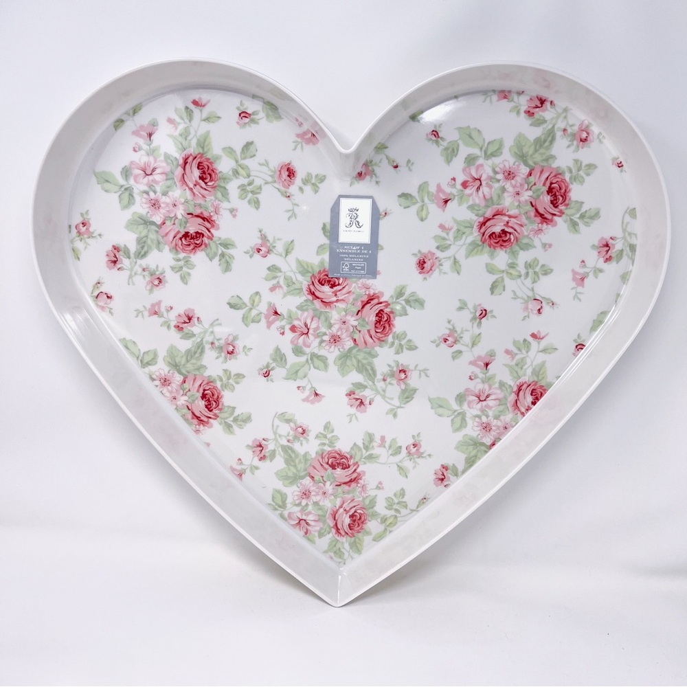 Rachel Ashwell SHABBY CHIC GIANT MELAMINE HEART FLORAL TRAY